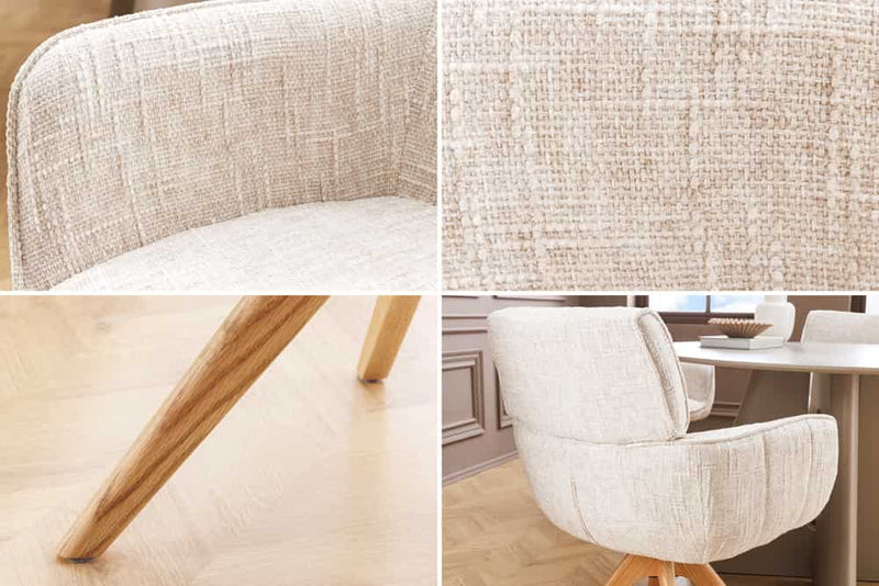 Drehbarer Stuhl UNIQUE beige Chenille Eichenholzbeine mit Armlehne