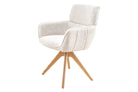 Drehbarer Stuhl UNIQUE beige Chenille Eichenholzbeine mit Armlehne
