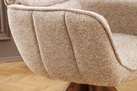 Drehbarer Stuhl UNIQUE taupe beige Strukturstoff Walnussholzbeine mit Armlehne
