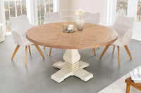 Runder Esstisch HAMPTONS hellbraun creme recycelte Pinie Massivholz