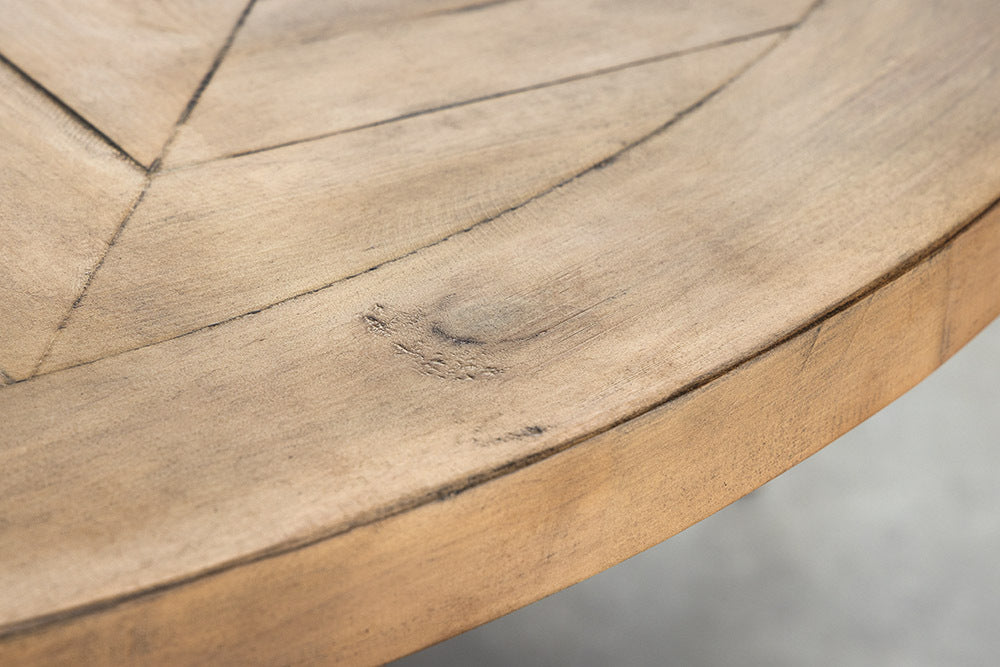 Runder Esstisch HAMPTONS hellbraun creme recycelte Pinie Massivholz