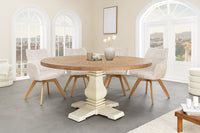 Runder Esstisch HAMPTONS hellbraun creme recycelte Pinie Massivholz
