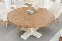 Runder Esstisch HAMPTONS hellbraun creme recycelte Pinie Massivholz