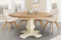 Runder Esstisch HAMPTONS hellbraun creme recycelte Pinie Massivholz