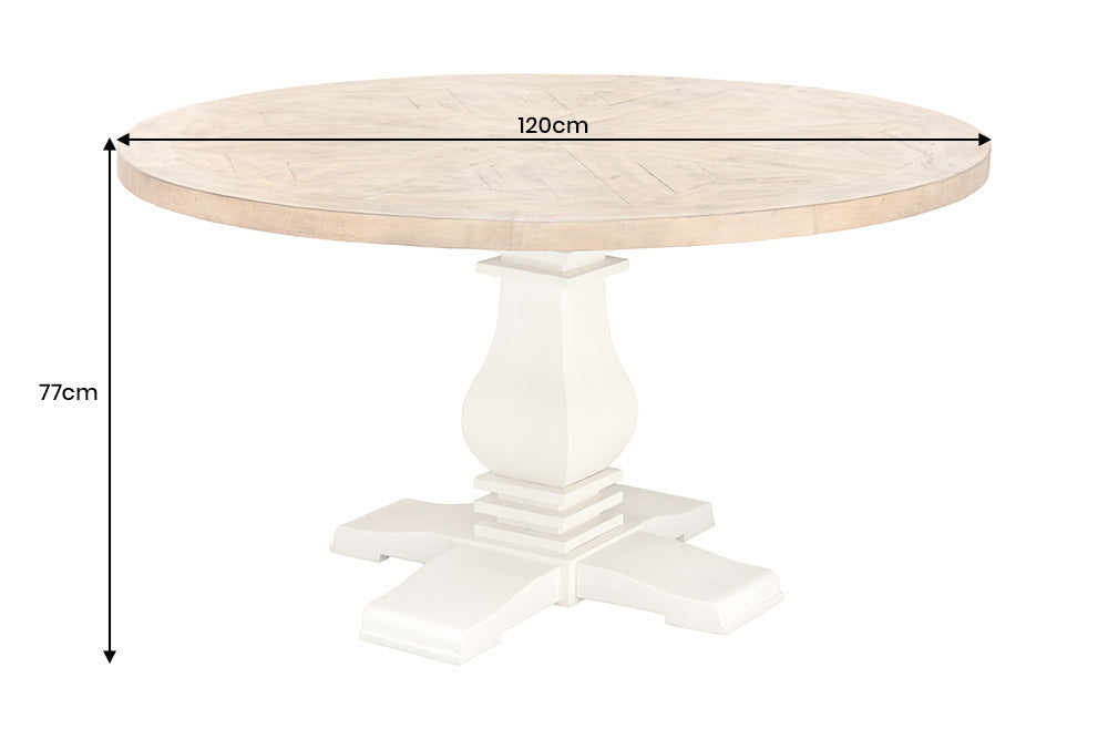 Runder Esstisch HAMPTONS hellbraun creme recycelte Pinie Massivholz
