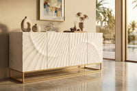 Massives Sideboard SCORPION 180cm weiß Mangoholz gold Metall 3D-Schnitzereien