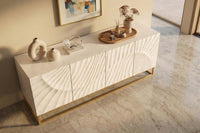 Massives Sideboard SCORPION 180cm weiß Mangoholz gold Metall 3D-Schnitzereien