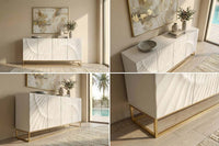 Massives Sideboard SCORPION 180cm weiß Mangoholz gold Metall 3D-Schnitzereien