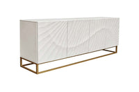 Massives Sideboard SCORPION 180cm weiß Mangoholz gold Metall 3D-Schnitzereien