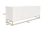 Massives Sideboard SCORPION 180cm weiß Mangoholz gold Metall 3D-Schnitzereien