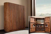 Massiver Barschrank ADLON 140cm braun Mangoholz mit 3D-Front und Weinregal