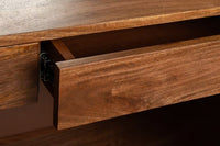 Massiver Barschrank ADLON 140cm braun Mangoholz mit 3D-Front und Weinregal