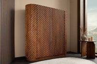 Massiver Barschrank ADLON 140cm braun Mangoholz mit 3D-Front und Weinregal