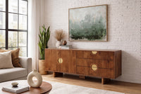 Massives Sideboard MADISON 180cm braun Mangoholz mit Schubladen und strukturierter Front