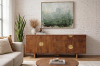 Massives Sideboard MADISON 180cm braun Mangoholz mit Schubladen und strukturierter Front