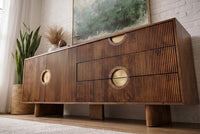 Massives Sideboard MADISON 180cm braun Mangoholz mit Schubladen und strukturierter Front