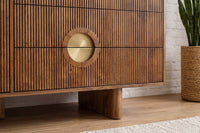 Massives Sideboard MADISON 180cm braun Mangoholz mit Schubladen und strukturierter Front