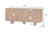 Massives Sideboard MADISON 180cm braun Mangoholz mit Schubladen und strukturierter Front
