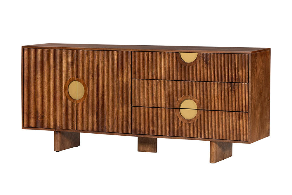 Massives Sideboard MADISON 180cm braun Mangoholz mit Schubladen und strukturierter Front