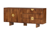 Massives Sideboard MADISON 180cm braun Mangoholz mit Schubladen und strukturierter Front
