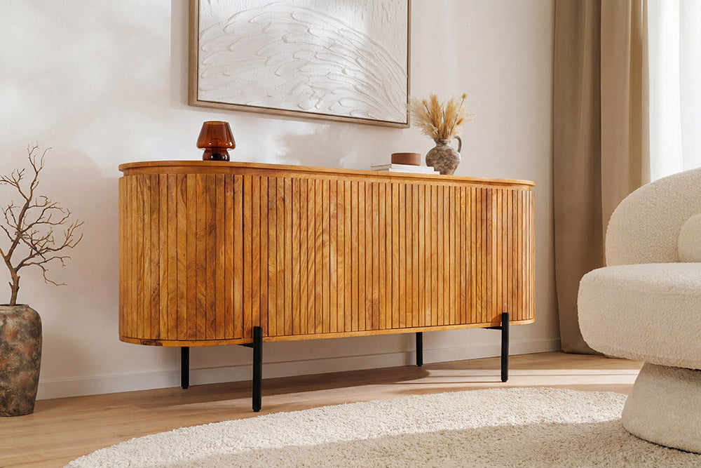 GATSBY design sideboard 160cm brown matt gold mango wood retro