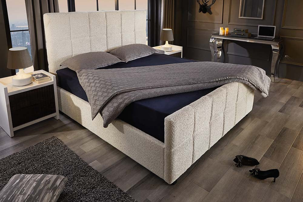 Modernes Boxbett PRESTIGE 160x200cm creme Bouclé mit Stauraum und Lattenrost