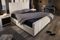 Modernes Boxbett PRESTIGE 160x200cm creme Bouclé mit Stauraum und Lattenrost