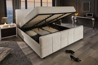 Modernes Boxbett PRESTIGE 160x200cm creme Bouclé mit Stauraum und Lattenrost