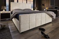 Modernes Boxbett PRESTIGE 160x200cm creme Bouclé mit Stauraum und Lattenrost