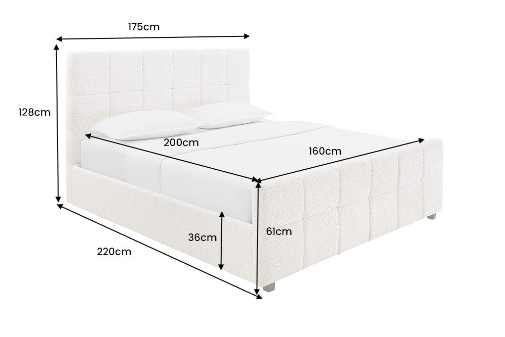 Modernes Boxbett PRESTIGE 160x200cm creme Bouclé mit Stauraum und Lattenrost
