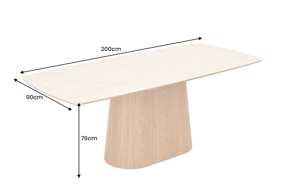 Design Esstisch UNIQUE 200cm natur braun Travertin Keramik Eichenholz Säulenfuß