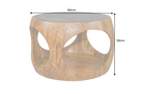 Runder Couchtisch ORGANIC LOOP 60cm braun stone finish Sheeshamholz Glas schwarz