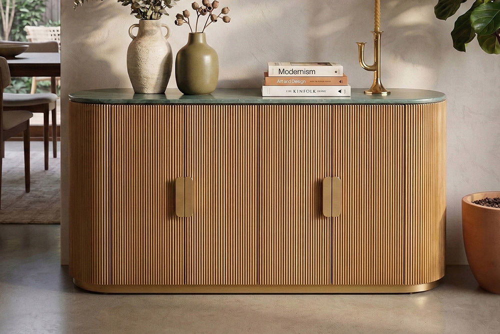Design Sideboard VENEZIANO 170cm messing Mangoholz grün Marmor gold