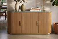 Design Sideboard VENEZIANO 170cm messing Mangoholz grün Marmor gold