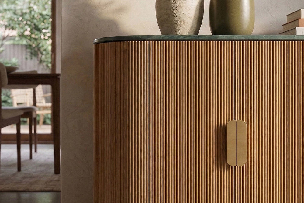 Design Sideboard VENEZIANO 170cm messing Mangoholz grün Marmor gold
