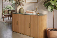 Design Sideboard VENEZIANO 170cm messing Mangoholz grün Marmor gold