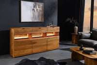 Massives Sideboard GRAND 180cm braun Mangoholz mit LED-Beleuchtung Schubladen