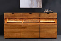 Massives Sideboard GRAND 180cm braun Mangoholz mit LED-Beleuchtung Schubladen