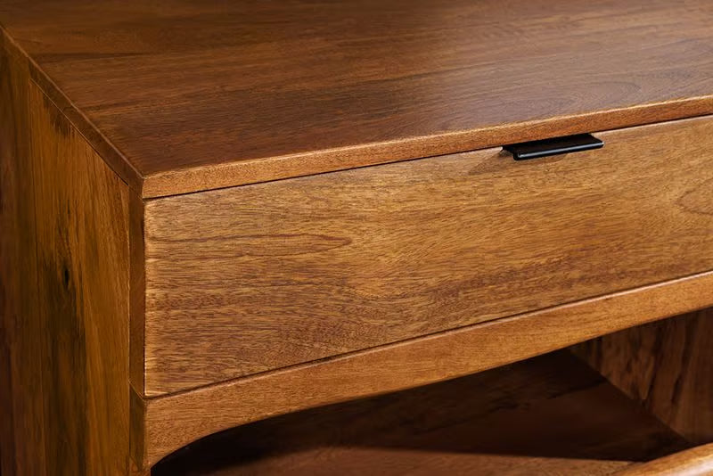 Massives Sideboard GRAND 180cm braun Mangoholz mit LED-Beleuchtung Schubladen