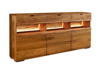 Massives Sideboard GRAND 180cm braun Mangoholz mit LED-Beleuchtung Schubladen