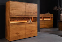 Massives Highboard GRAND 120cm braun Mangoholz mit LED-Beleuchtung