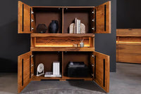 Massives Highboard GRAND 120cm braun Mangoholz mit LED-Beleuchtung