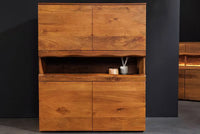 Massives Highboard GRAND 120cm braun Mangoholz mit LED-Beleuchtung