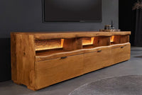 Massives TV-Board GRAND 180cm braun Mangoholz LED-Beleuchtung Lowboard Schubladen