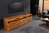 Massives TV-Board GRAND 180cm braun Mangoholz LED-Beleuchtung Lowboard Schubladen