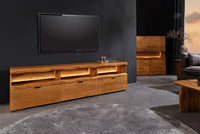 Massives TV-Board GRAND 180cm braun Mangoholz LED-Beleuchtung Lowboard Schubladen