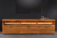 Massives TV-Board GRAND 180cm braun Mangoholz LED-Beleuchtung Lowboard Schubladen