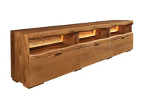 Massives TV-Board GRAND 180cm braun Mangoholz LED-Beleuchtung Lowboard Schubladen