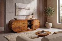 Massives Sideboard ORGANIKO 180cm braun Sheeshamholz stone finish oval