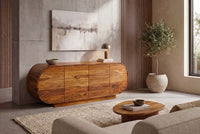 Massives Sideboard ORGANIKO 180cm braun Sheeshamholz stone finish oval